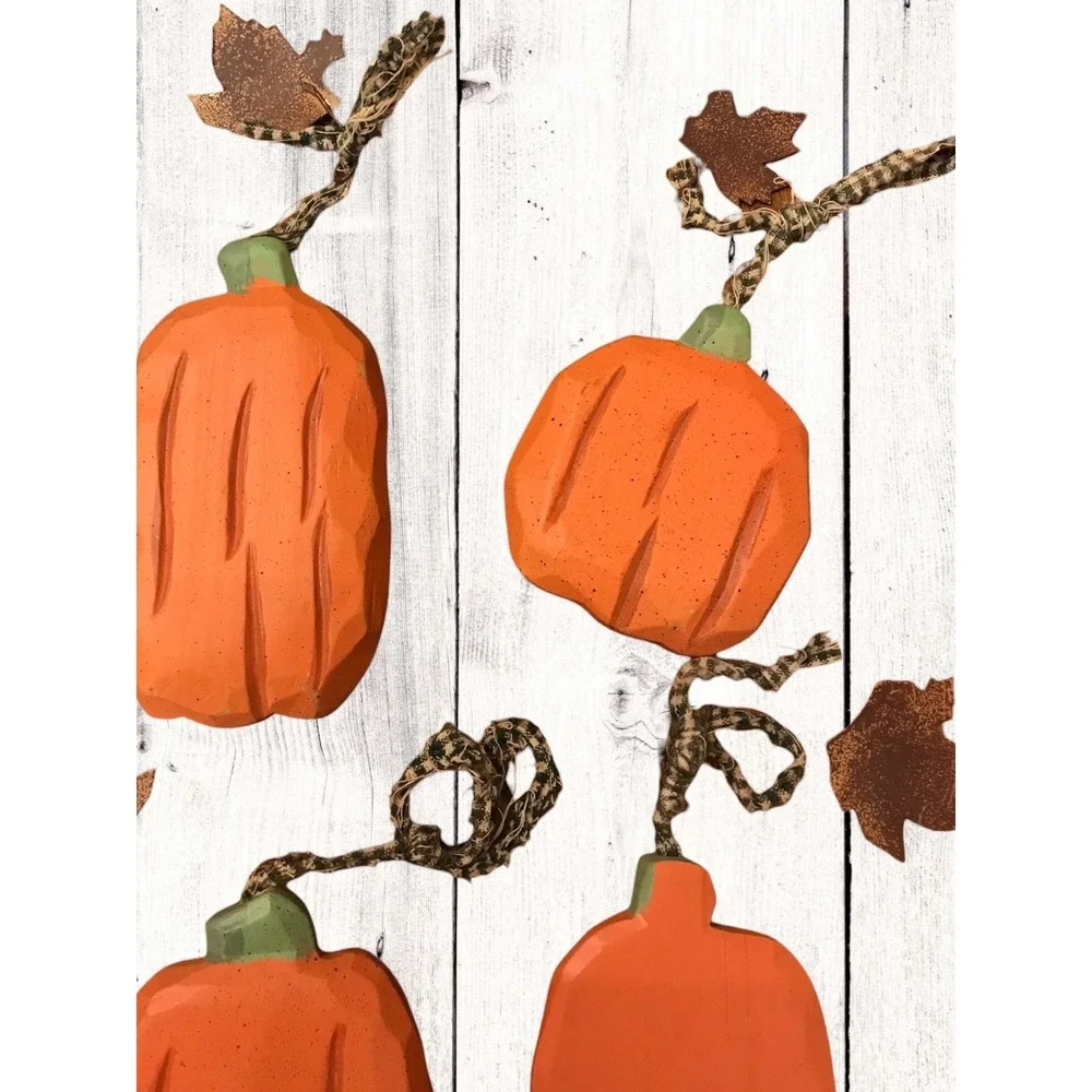 New‎ 6 Piece Fall Wooden Carved Pumpkin Ornaments Halloween Primitive Farmhouse